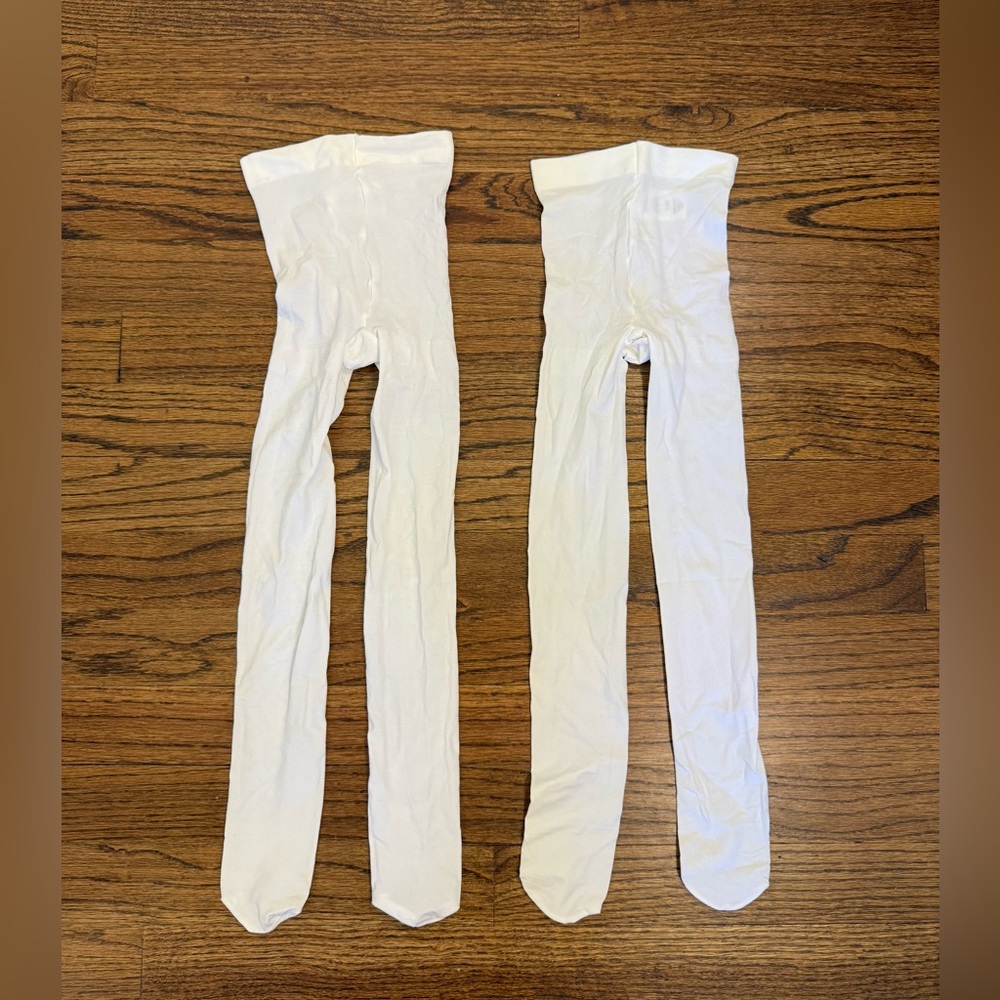 Girls White Tights Size 7-10 - 2 Pack